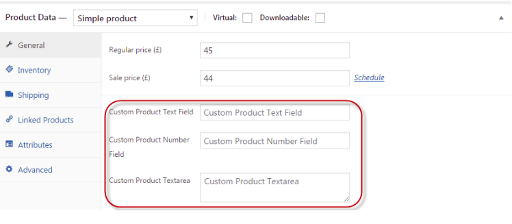 Custom product options, input fields on product page