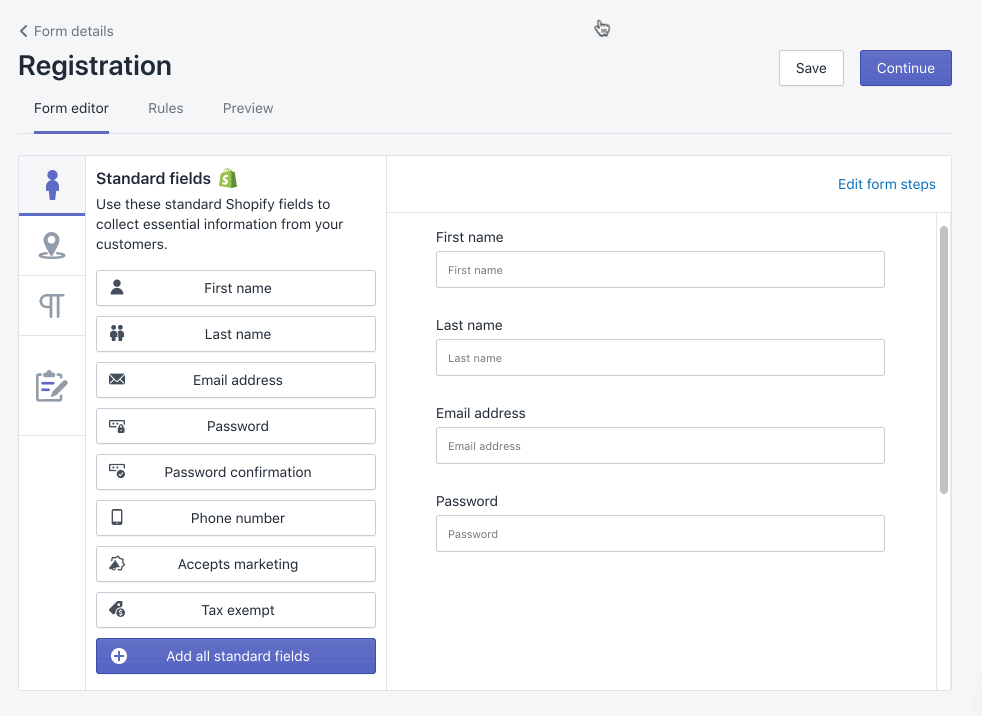 Registration Form in Shopify