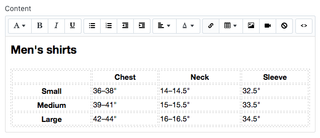 Design Size Chart Popup on the Product Page